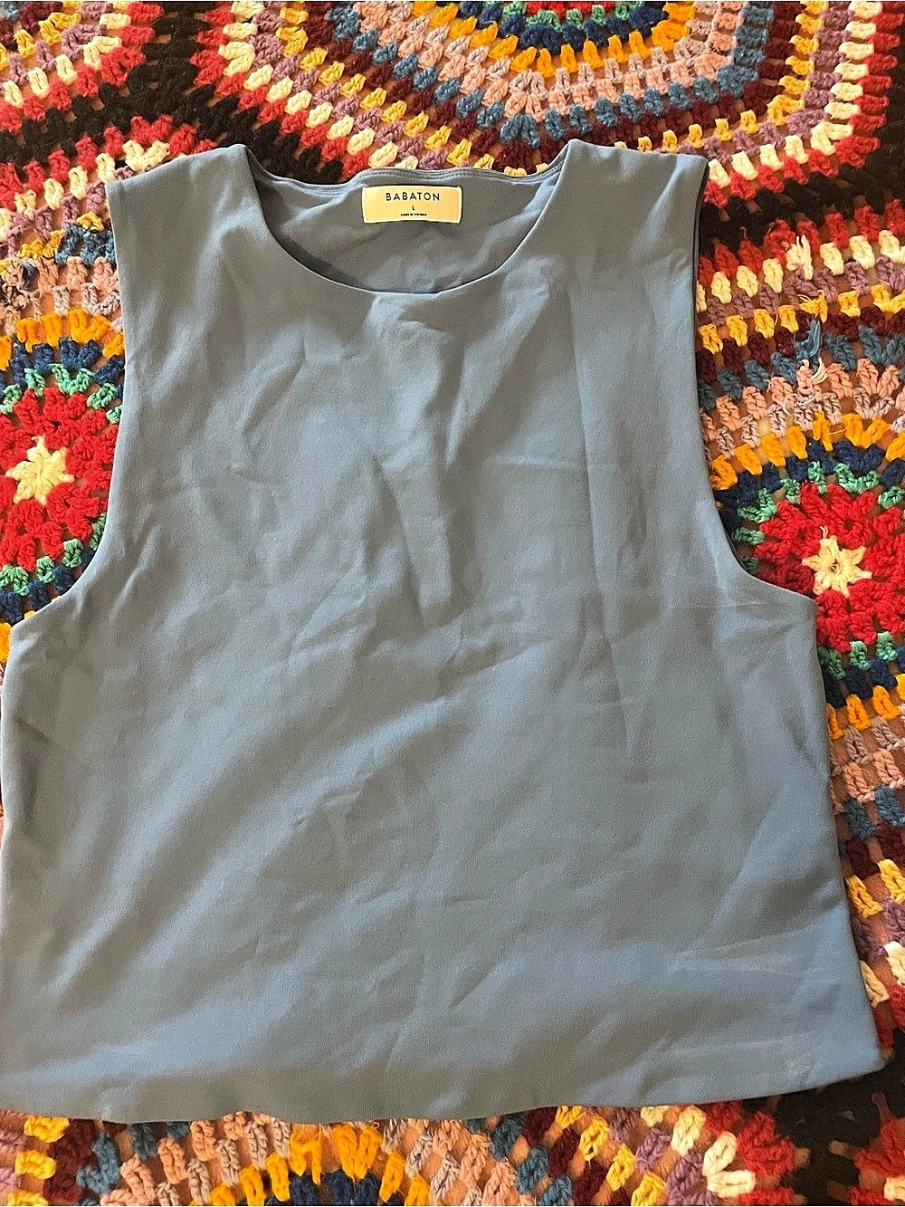 Babaton Contour Tank Top Sleeveless Scoop Neck Blue Large